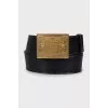 Leather belt with rectangular buckle