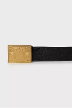 Leather belt with rectangular buckle