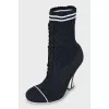 Textile ankle boots with wooden heels