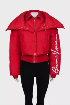Cropped down jacket with embroidered sleeves