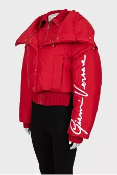 Cropped down jacket with embroidered sleeves