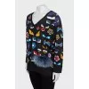 Printed pullover decorated with fur