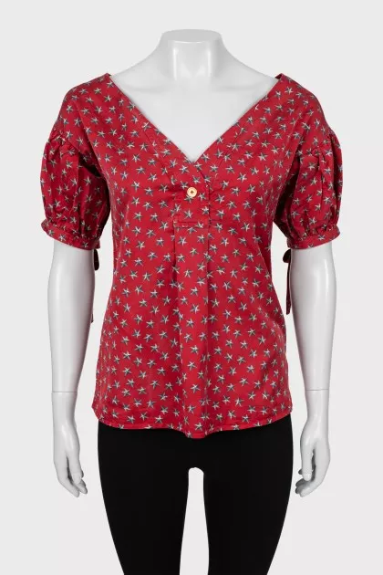 Printed blouse with short sleeves