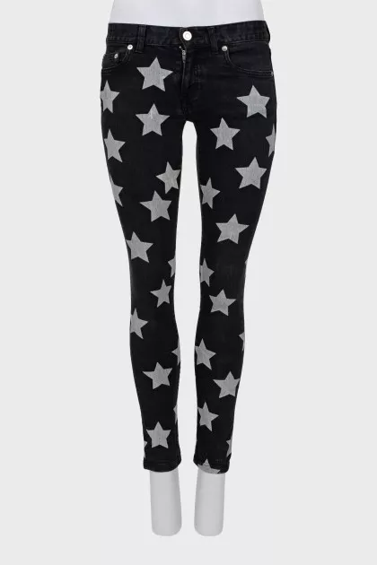 Black skinny fit jeans with print