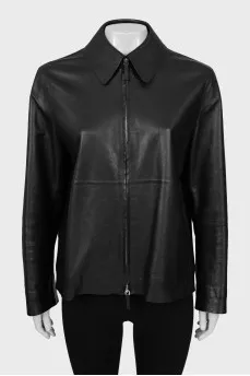 Straight fit leather jacket with zipper