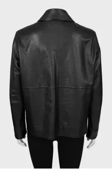 Straight fit leather jacket with zipper