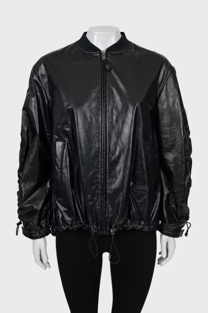 Black oversized eco-leather jacket