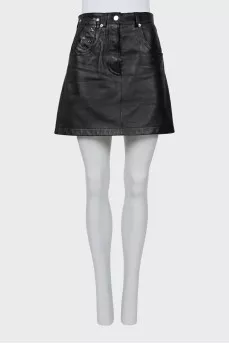 Leather miniskirt with signature print