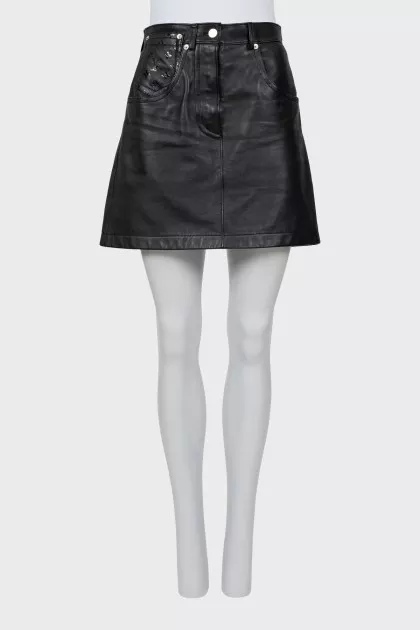 Leather miniskirt with signature print