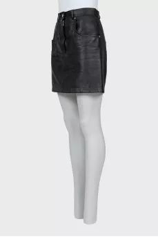 Leather miniskirt with signature print