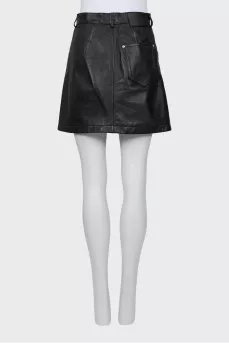 Leather miniskirt with signature print