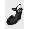 Black woven wedge sandals