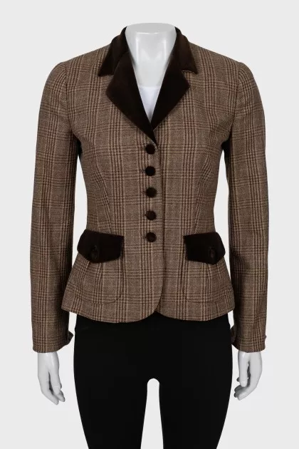Checked jacket with velor inserts