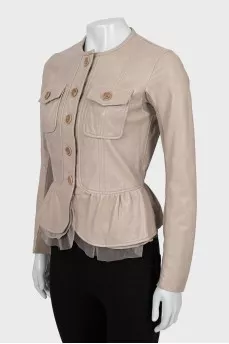 Leather jacket with mesh inserts
