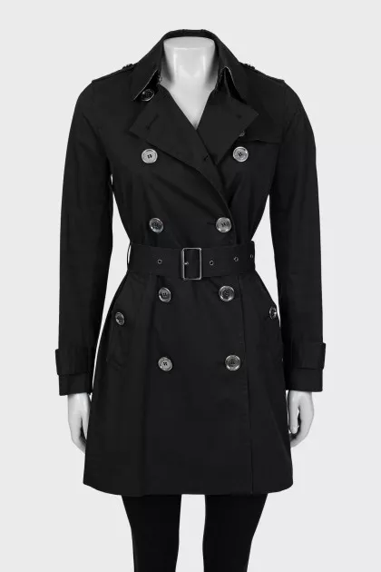 Black trench coat with silver buttons
