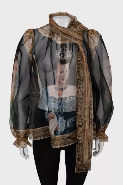 Translucent silk blouse with tag