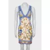 Printed mini dress with plunging neckline