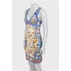 Printed mini dress with plunging neckline
