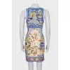 Printed mini dress with plunging neckline