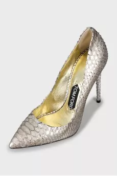 Silver snakeskin shoes
