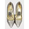 Silver snakeskin shoes