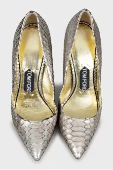 Silver snakeskin shoes