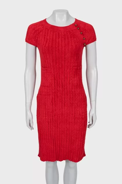 Textured dress with patch pockets