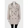 Cropped double-breasted coat with belt