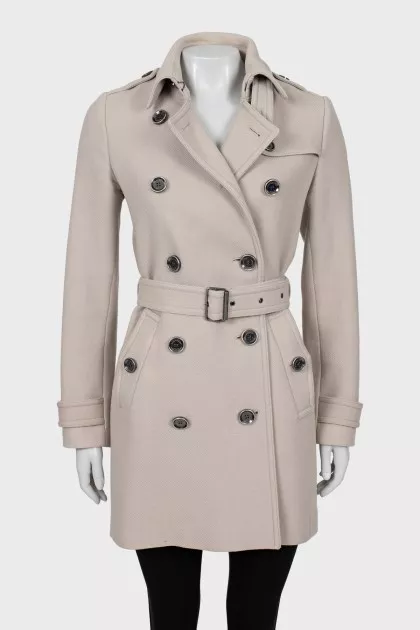 Cropped double-breasted coat with belt