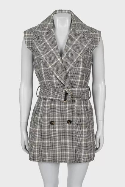 Double-breasted check vest