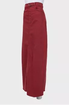 Red denim maxi skirt