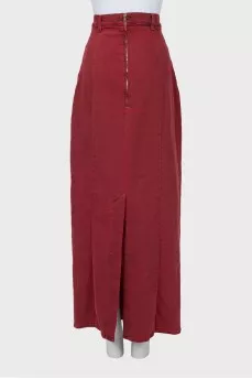 Red denim maxi skirt