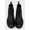 Leather boots with text print