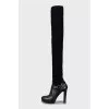 Black over the knee boots with knitted upper