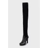 Black over the knee boots with knitted upper