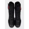 Leather ankle boots with laces and Velcro