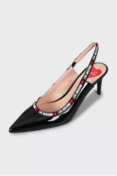 Patent leather slingbacks with stiletto heels