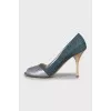 Leather and textile stiletto heels