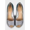 Leather and textile stiletto heels