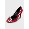 Patent leather shoes with buckle