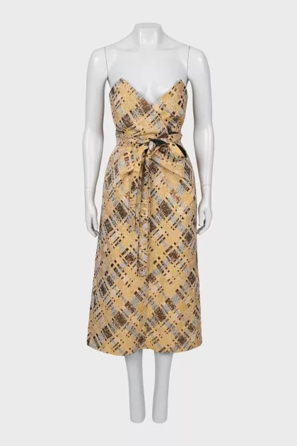 Plaid Off Shoulder Midi Dress