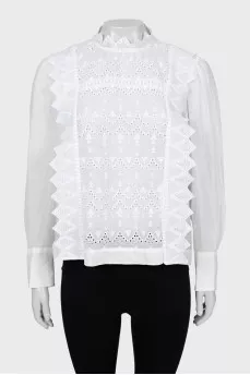 White blouse with embroidery and tag