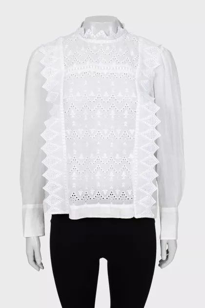 White blouse with embroidery and tag