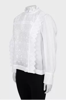 White blouse with embroidery and tag