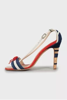 Mixed color suede sandals