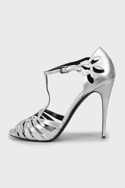 Silver high heel sandals