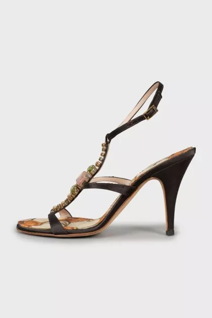 Textile heeled sandals with decor