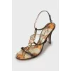 Textile heeled sandals with decor