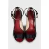 Patent leather sandals with contrasting heels