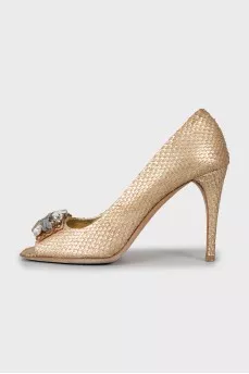 Gold-tone snakeskin shoes